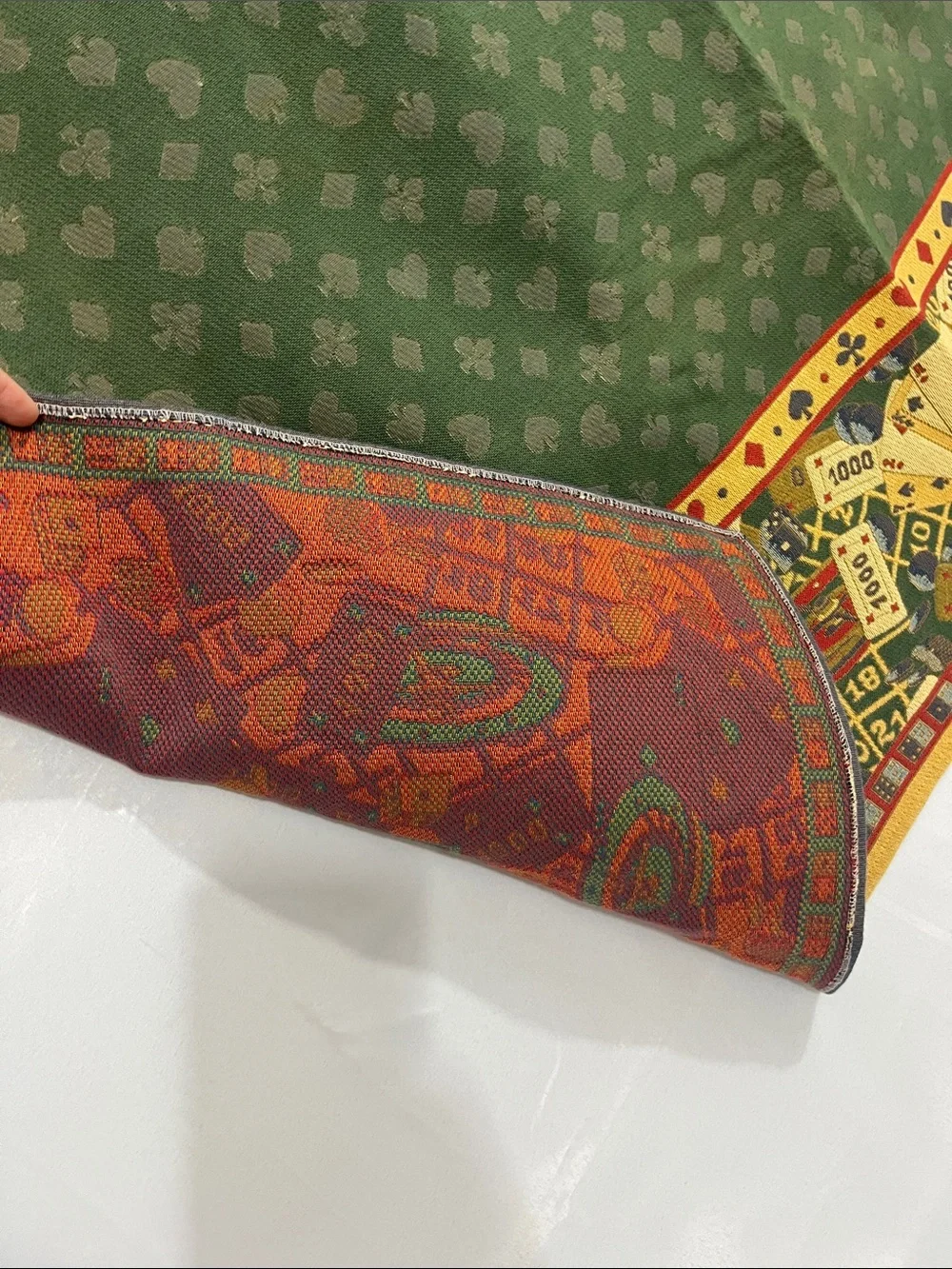 Vintage Playing Card Tablecloth 59x59” Brocade Jewel Tones Poker Bridge Cards